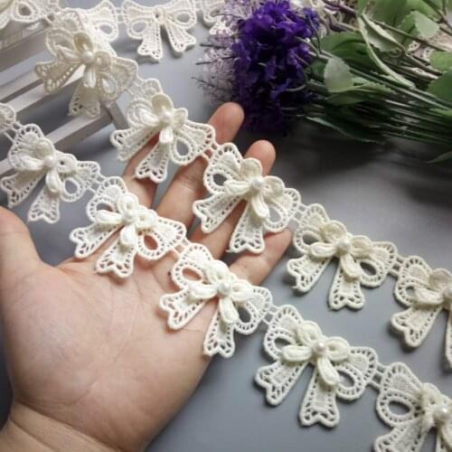 10x Ivory Bowknot Pearl Embroidered Lace Trim Fabric Lace Ribbon Handmade DIY Sewing Supplies Craft For Clothes Decoration New