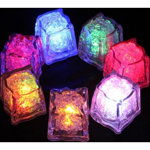 12PCS Colorful Glowing Ice Cubes Wine Glass Decoration Led Fluorescent Block Flashing Induction Ice Lamp For Bar Wedding Party