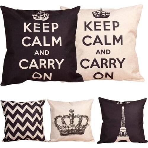 43cm x 43cm Fashion Home Decorative Linen Cotton Blended Crown Throw Pillow Case 5 Styles"Keep Calm And Carry On"