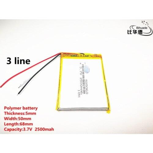 5pcs/lot 3 line Good Qulity 3.7V,2500mAH,505068 Polymer lithium ion / Li-ion battery for TOY,POWER BANK,GPS,mp3,mp4