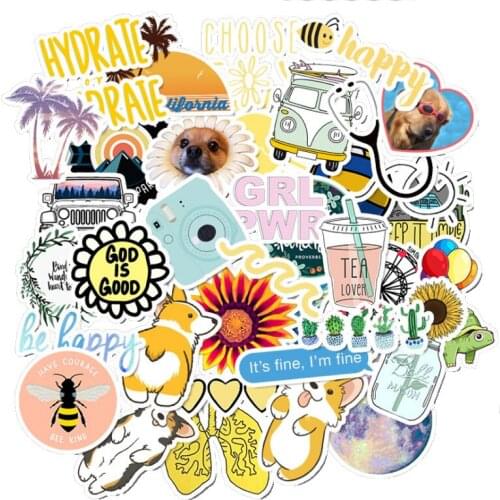 50pcs Cartoon Small Fresh Stickers For Luggage Laptop Decal Skateboard Stickers Moto Bicycle Guitar Car Fridge Sticker