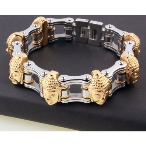 High Quality Fashion Punk Men Gold Buddha Engine Bike Chain Stainless Steel Link Bicycle Bike Chain Bracelets Jewelry