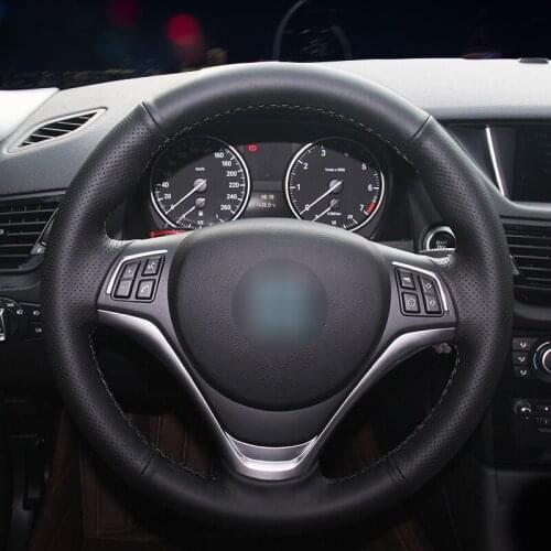 Hand Sew Comfortable Soft Black Leather Black Suede Fashion Style Wrap Car Steering Wheel Cover for BMW X1 E84 2012 13 14 2015