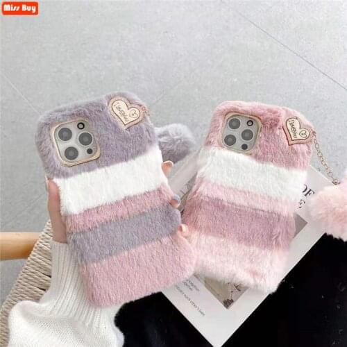 For OPPO Reno 4Z 5G Love Heart Pendant Back Cover For OPPO Reno4 Z 5G Case Reno 4 Z 5G Colorblock Plush Warm Fluffy Reno4Z 5G