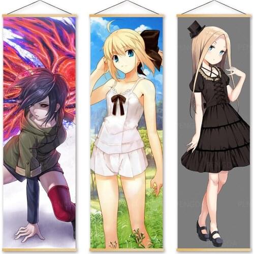 Home Decor Tokyo Ghoul Wall Art Painting Fairy Tail Solid Wood Hanging Scrolls Lovely Anime Girl Canvas Print Pictures Posters