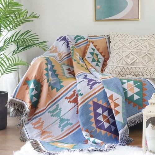 Two Side Geometry Printing Blanket Weave Tassels Sofa Cover Homestay Hotel Decor Office Nap Wraps Outdoor Travel Picnic Mat