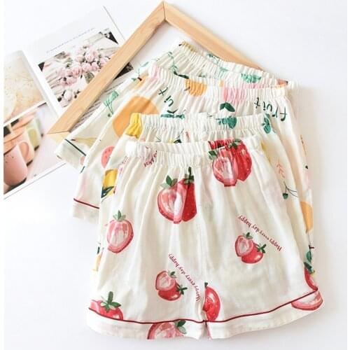 Cotton Gauze Womens Pajama Home Shorts 2021 New Summer Cartoon Printed Sleep Bottoms Pijamas Loose Thin Sweatpants Women Lounge