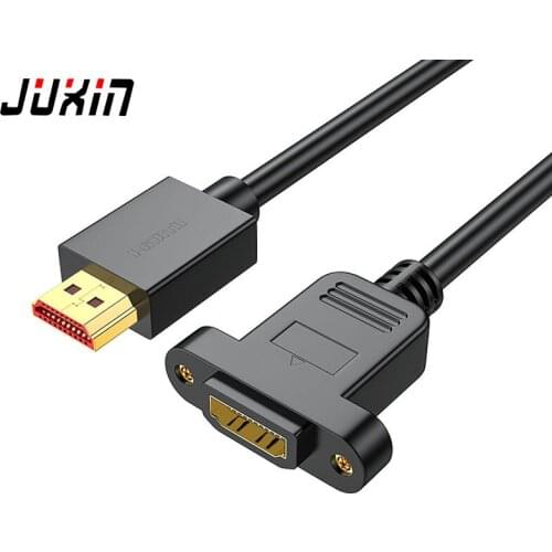 JUXIN HD-19+1 2.0HDMI Male to Female Extension Cable Screw Hole Panel Mount Support 4K 60Hz