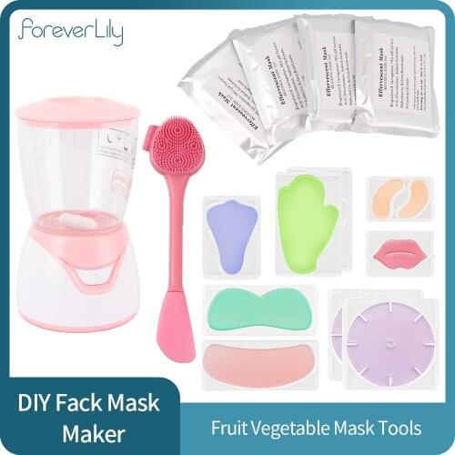 Mini Automatic DIY Natural Collagen Fruit Facial Mask Maker Machine Clean Brush with 10Pcs Silicone Reusable Facial Mask Mold