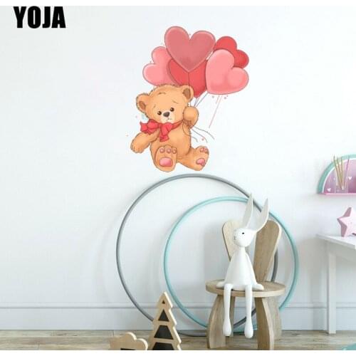YOJA 40×58.7CM Teddy Bear With Red Heart Balloon Childrens Bedroom Stickers Home Decoration 8WS0395