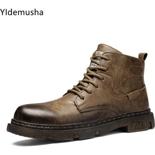2021 Newest Autumn Winter Ankle Warm Mens Boots Quality PU Leather Men Casual Working Shoes Vintage Style Lace Up Men Boots