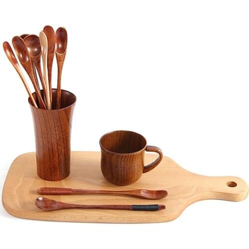 Natural Wooden Spoon Tableware With Long Thin Handle Stirring Rod Mixing Spoons Dessert Coffee Tea Honey Supplies Kitchen Tools