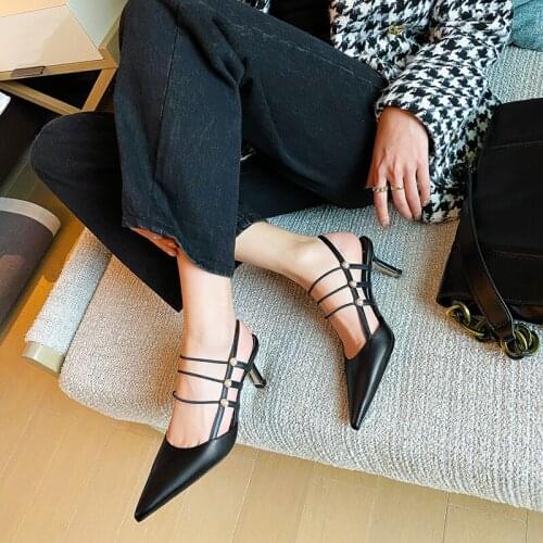 Osunlina Sexy Lady Sandals Pointed Toe 6cm Thin High Heels Genuine Leather Footwear Elegant Working Party Shoes 2021 Summer