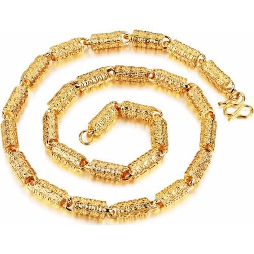 146g heavyweight 24 inch 8mm Fashion jewelry Gold Color bamboo Link Chain Necklace Men women boys Holiday Gifts