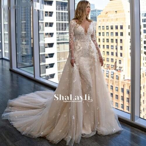 Vintage Mermaid Wedding Dresses Soft Satin Beach Bridal Gowns V-neck Sleeveless Lace Appliques Party Gowns Vestido De Novia