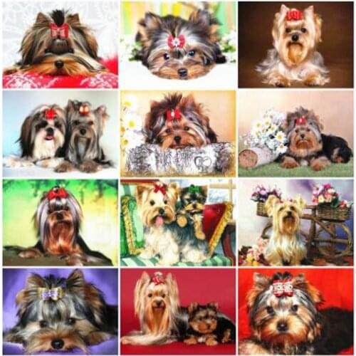 Kexinzu Diamond Painting Cross Stitch Yorkshire Terrier Pictures Of Rhinestone For Round Diamond Mosaic Cute Dog Full Embroidery