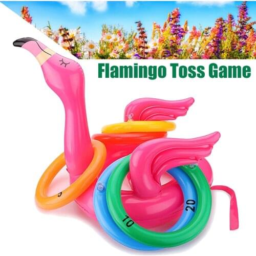 Portable Inflatable Flamingo Head Hat With 4Pcs Toss Rings Water Game For Family Party Pink PVC Material Pools & Fun Toys