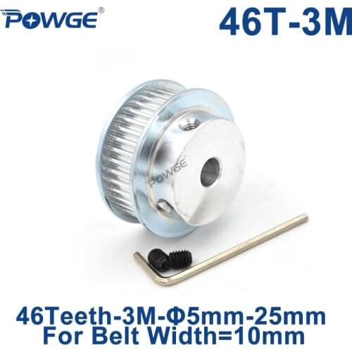 POWGE Arc 46 Teeth 3M Synchronous Pulley Bore 6/6.35/8/10/12/14/15/16/17/19/20/25mm for Width 10mm HTD3M Timing belt 46Teeth 46T