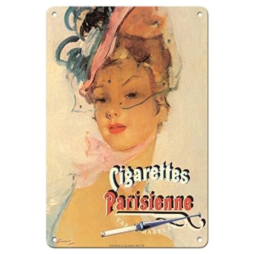 Parisienne - Swiss Brand Cigarettes - Advertising Poster by Jean Gabriel Domergue - Metal Tin Sign