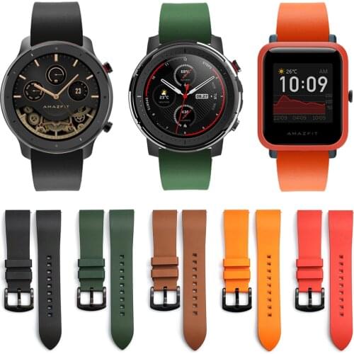 22 20mm Fluorine Rubber Strap for Xiaomi Huami Amazfit Watch Silicone Band Watchband for Amazfit Stratos 3 GTR GTS Bip Bracelet