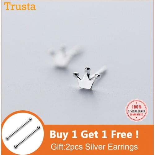 Trusta Newest 925 Sterling Silver Womens Jewelry Fashion Tiny 4mmX5mm Crown Stud Earrings Gift For Girls Kid Lady Women DS246