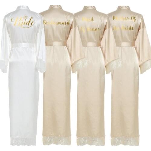 Silk Satin Lace Robes Bridesmaid Bride Robe Bridesmaid Robes Women Wedding Long Robe Bathrobe Bridal Robe