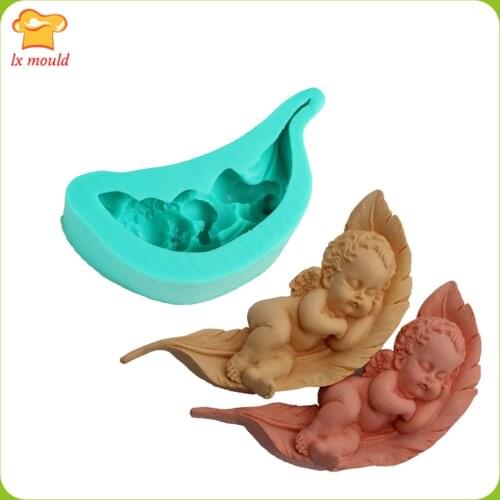 3D Doll Silicone Mold Chocolate Fondant Cake Decoration Baking Silicone Mould for Sleeping Babies on Leaves