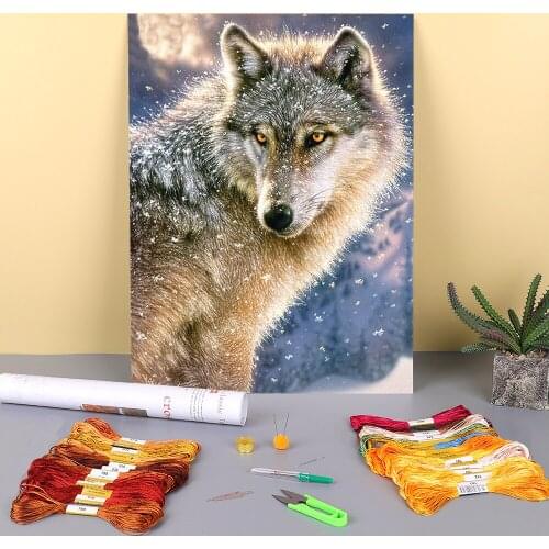 Animal Wolf Printed Water-Soluble Canvas 11CT Cross Stitch Set DIY Embroidery DMC Threads Handiwork Handicraft Stamped
