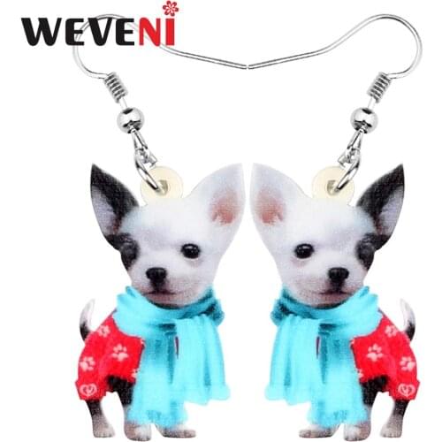 WEVENI Acrylic Red Clothes Chihuahua Dog Earrings Dangle Drop Cute Animal Pet Jewelry For Women Girls Charm Gift Decoration