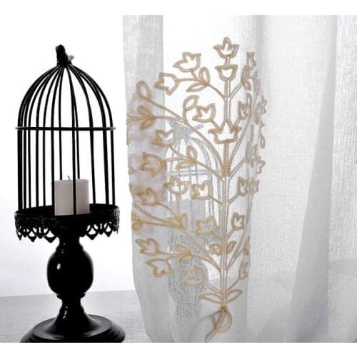Embroidered Curtains for Living Room Plant Tulle Volie Sheer Window Curtain cortinas para sala de luxo rideaux pour le salon C50