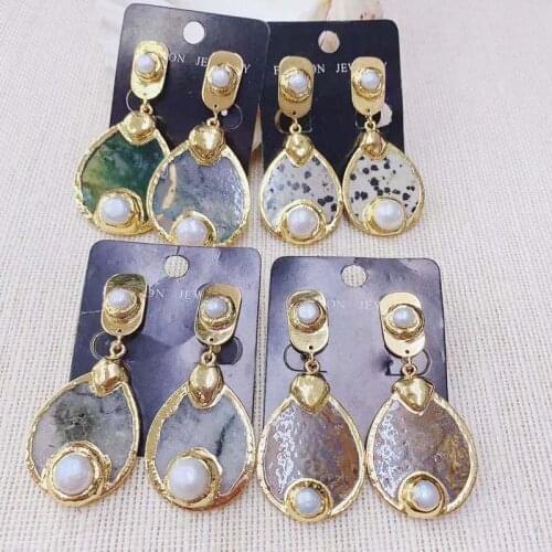 Natural Stones Pearl Stud Long Dangle Earring New Fashion Natural Stone earring For Lady Woman 1pairs Tiger eyes,Agate Stone