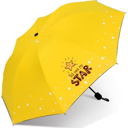 Fashion Girls Black Coating Sun Umbrella Anti-UV Parasol Female Sunscreen 3 Folding Sunny and Rainy Umbrella for Kids Gifts
