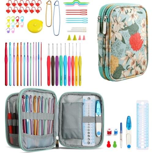 1 Set New Crochet Hook Set Extended Belt Printed Crochet Hook Alumina Crochet Hook Set WithDIY Accessories For Sewing