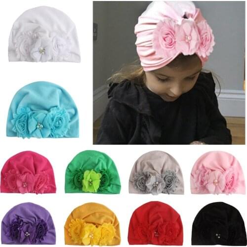Sweet Solid Beanie Hats Baby Girl Hat with Flower Candy Color Baby Turban Cap for Girls Elastic Infant Accessories 1 PC