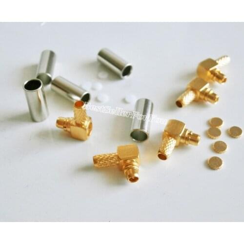 10Piece MMCX Crimp Plug Male Right Angle For LMR100 RG316 RG174 Cable RF Connector Gold