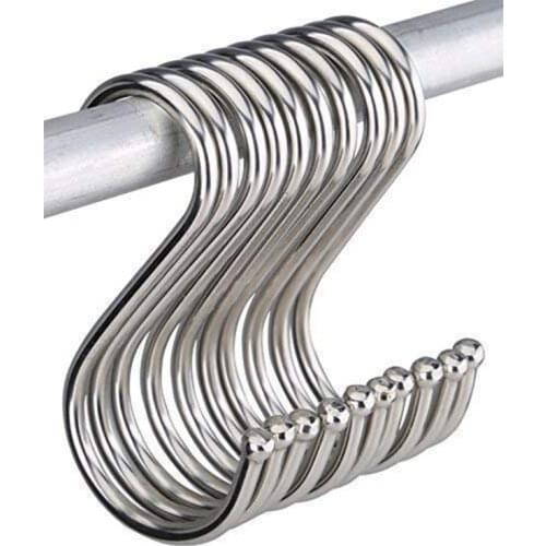 10 Pcs/set S Hooks Round S Shaped Hooks S Hanging Hooks Hangers in Polished Stainless Steel Metal for Kitchen Bedroom and Office