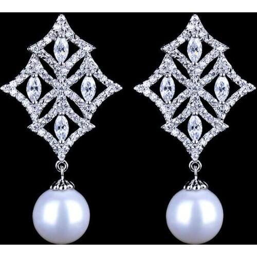 2015 Simple design new women wedding pearl earrings/dangle earrings GLE4752