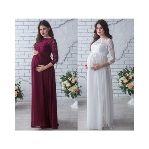 2021 European and American Maternity Dress Sexy Lace Chiffon Mopping Long Maternity Dress Pregnancy Clothes Dresses for Women