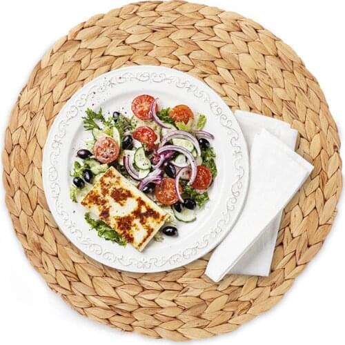 4Pc Natural Water Gourd Woven Placemat Round Woven Rattan Table Mat Water Gourd Placemat Round Pad Woven Green Tropical Wedding