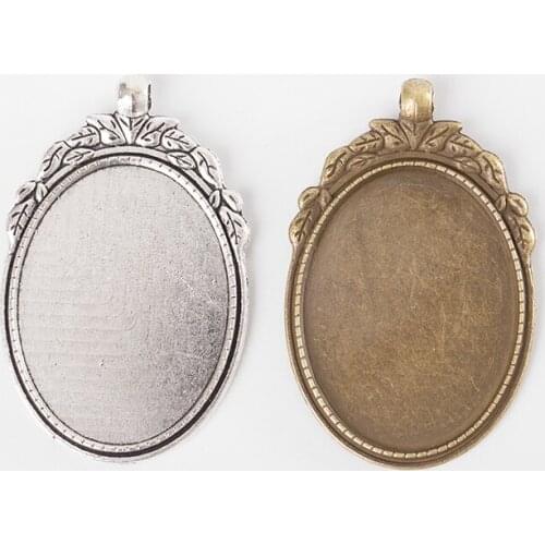 6-piece alloy silver plated ancient silver bronze lace base oval 30 * 40mm concave round pendant bottom pendant