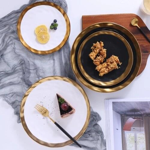 8Inches 10Inch Gold White Black Ceramic Plate Tableware Set Porcelain Jewelry Luxury Service Kitchen Toos