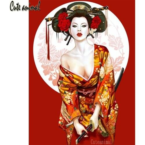 Diamond Painting Handmade Japanese kimono woman samurai Full Square round Drill Diamond Mosaic Diamond Embroidery Decoration