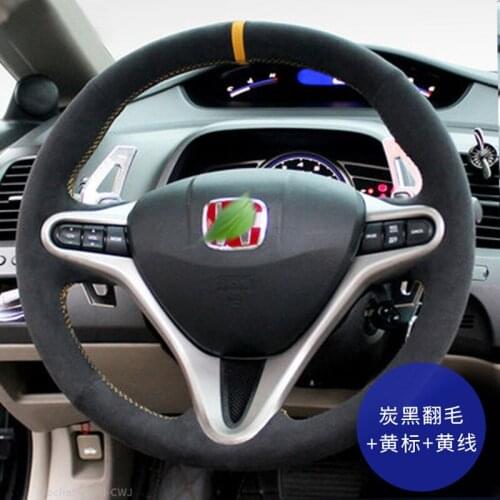 Car Steering Wheel Cover For Honda Civic URV Envix Fit CRV Gienia Odyssey Accord Stream Spirior Elysion Black Suede Leather