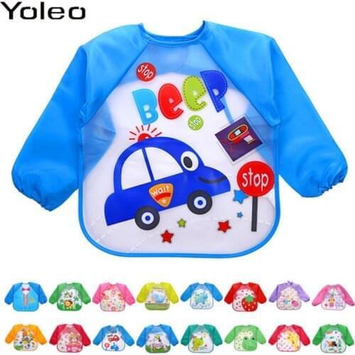 Baby Bibs Waterproof Cute Cartoon Animal Colorful Infant Bibs Full Sleeve Bibs Children Long Sleeve Apron Coveralls Feeding Bibs