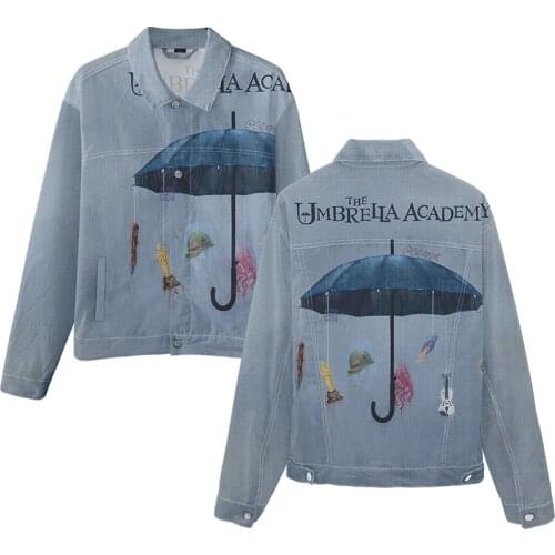 Classic The Umbrella Academy Super Hero 3d Denim Jacket Coat Costume Men/Womens Long Sleeve Jean-Jackets Streetwear Clothes