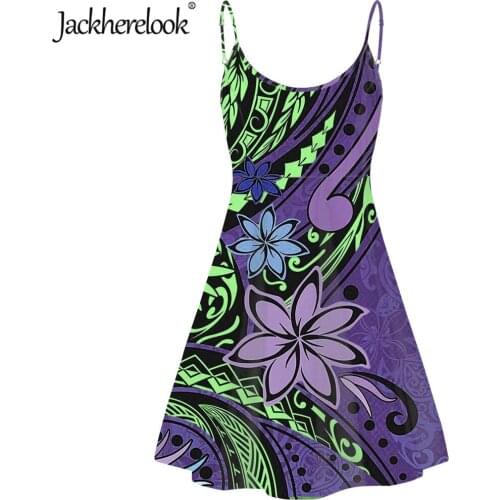 Jackherelook Polynesian Tribal Hibiscus Plumeria Printing Spaghetti Strap Summer Party Dress Sleeveless Ladies Dresses Vestidos