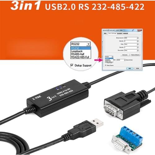 3-in-1 USB 2.0 to RS232 RS485 RS422 converter adapter cable 1.5m Supports Windows 10, 8, 7, XP and Mac