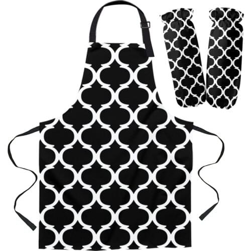 Black Morocco Geometry Kitchen Apron Baking Accessories Sleeveless Aprons for Men Women Home Cleaning Tools