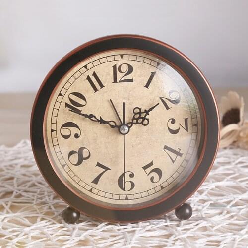 Retro Metal Small Alarm Clock Round Desk Clock Table Watch Child Kids Bedside Snooze Alarm Clock Home Desktop Decoration Gift