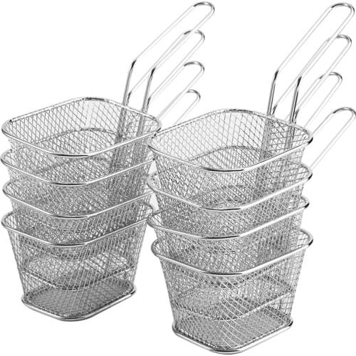 8Pcs Mini Stainless Steel Chips Deep Fry Baskets Food Presentation Strainer Potato Cooking Tool Chef Basket Colander Tool